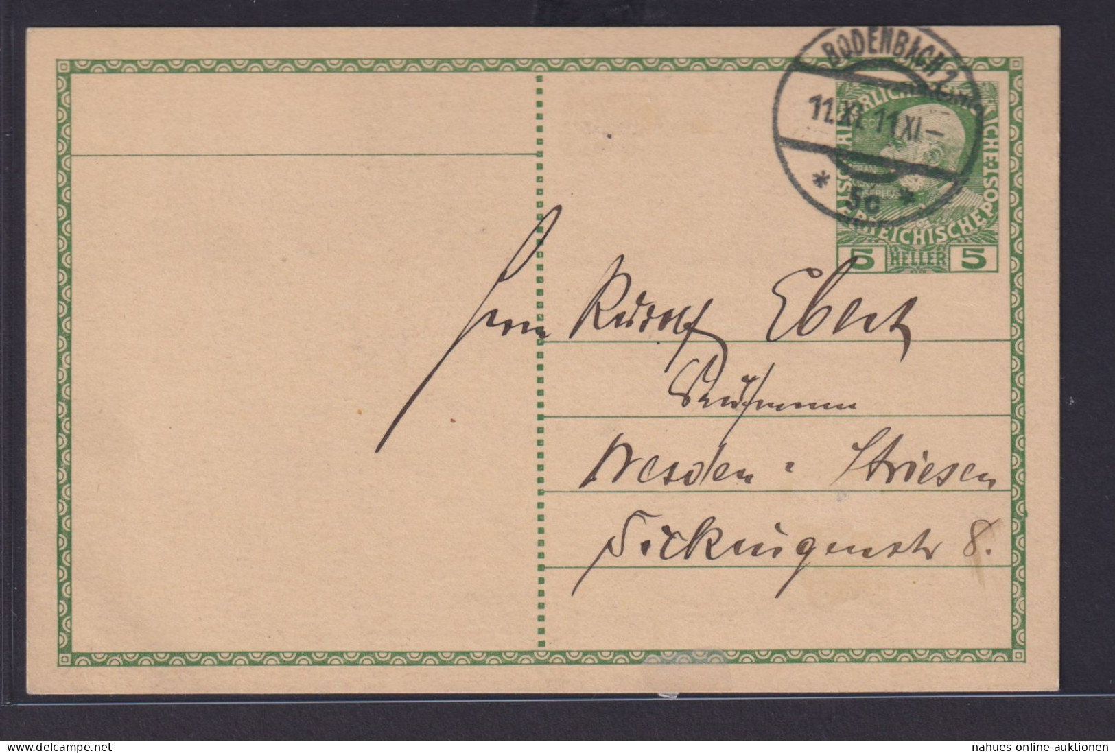 Österreich Ganzsache 5 Heller Kaiserreich Tetschen Bodenbach Tschechien Dresden - Storia Postale