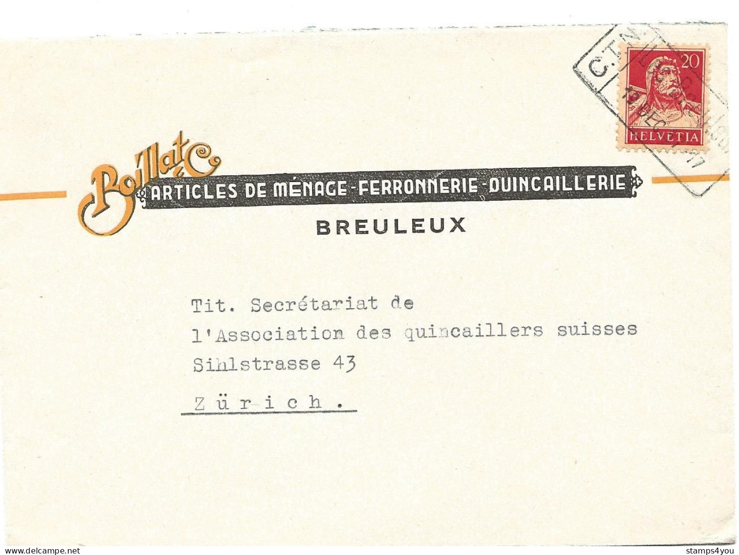 278 - 24 - Enveloppe Avec Cachet Chemin De Fer "Les Breuleux §1917" - Briefe U. Dokumente