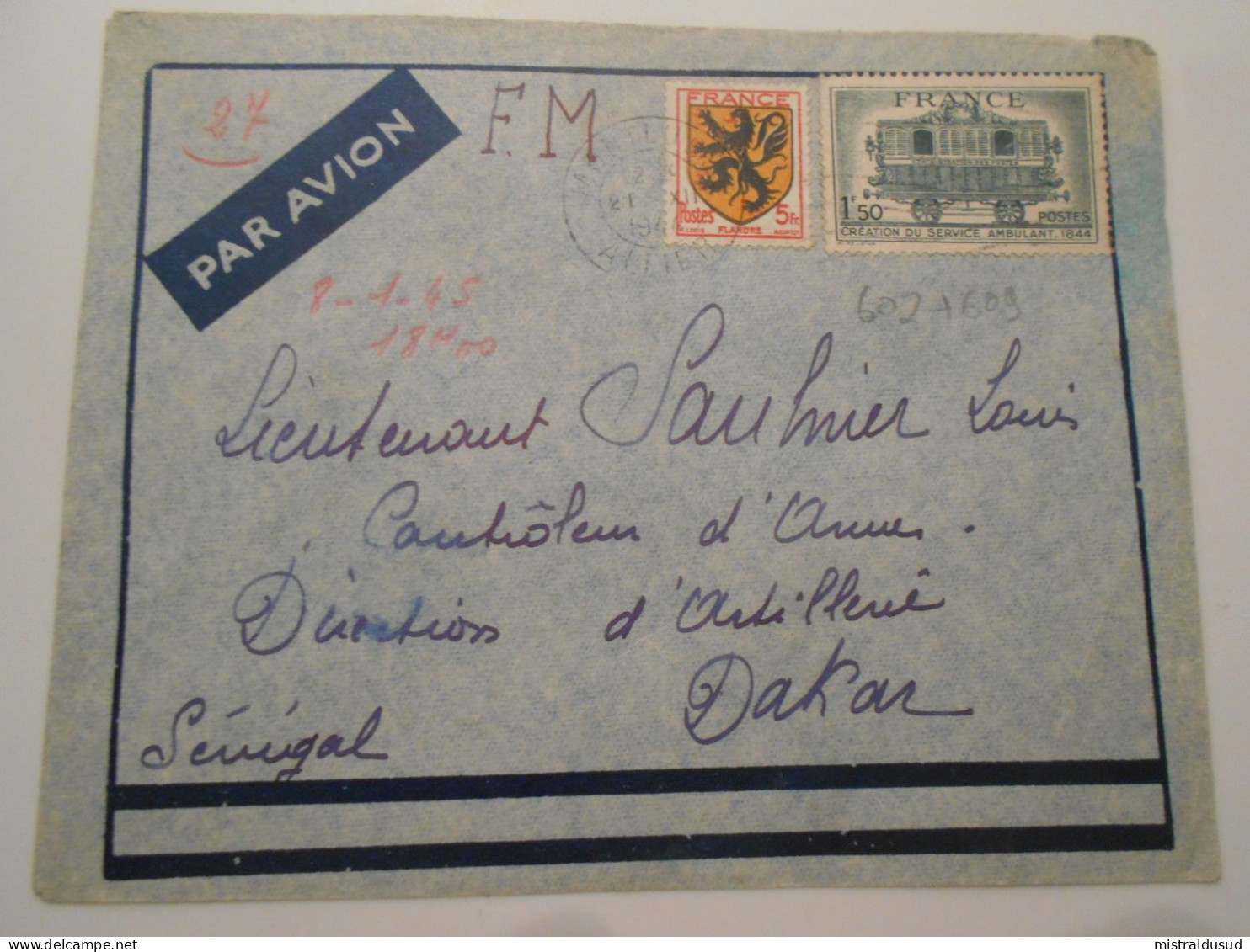 France Poste Aerienne , Lettre De Montluçon 1944 Pour Dakar - 1927-1959 Briefe & Dokumente