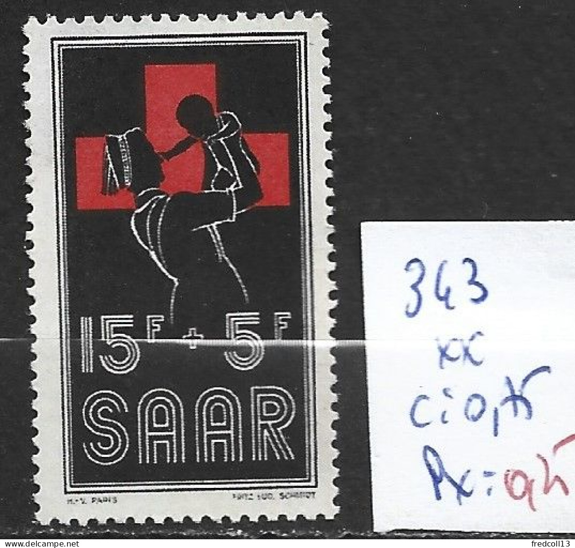 SARRE 343 ** Côte 0.75 € - Rode Kruis