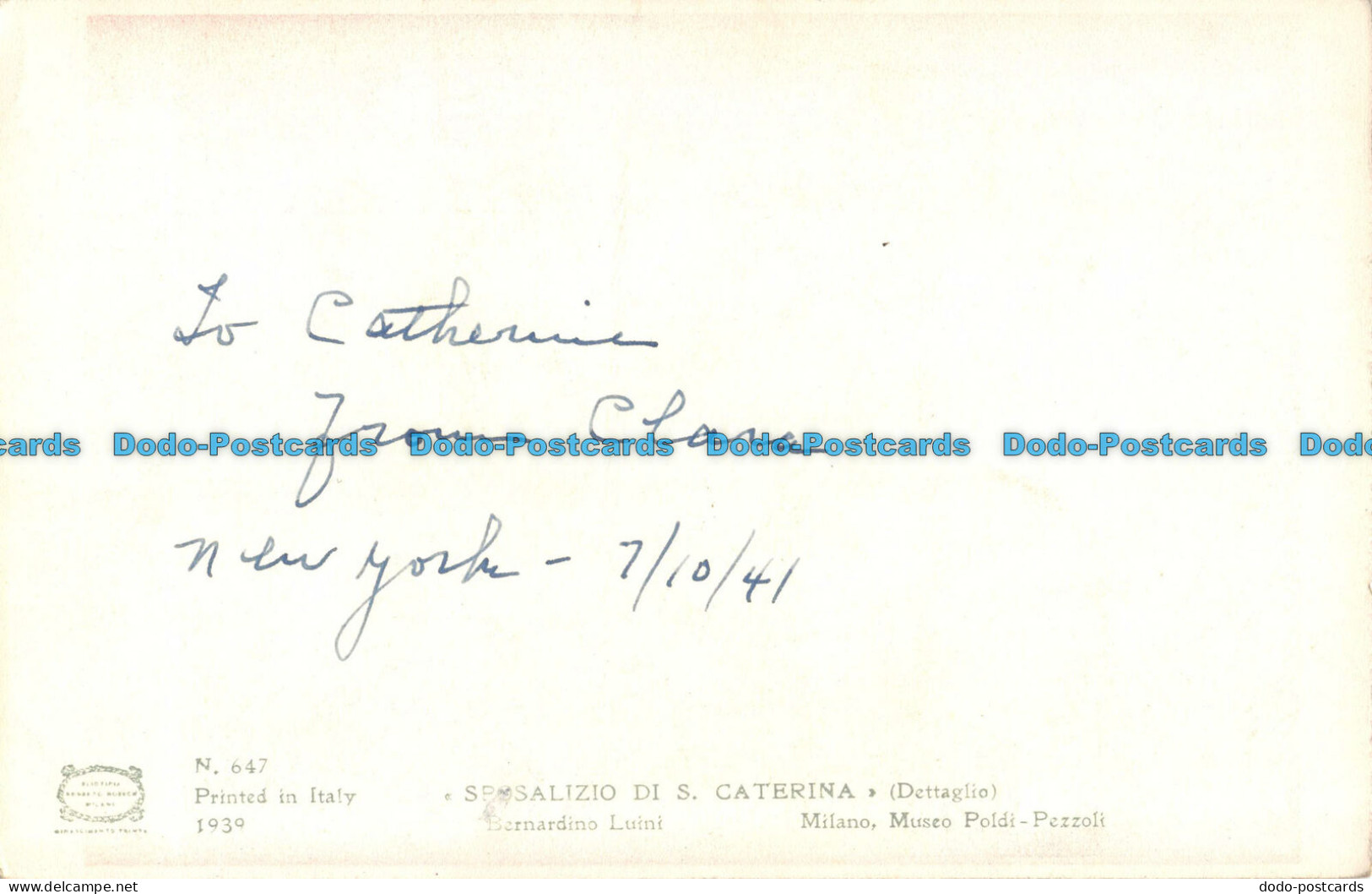 R072750 Postcard. Sposalizio Di S. Caterina. Bernardino Luini - World