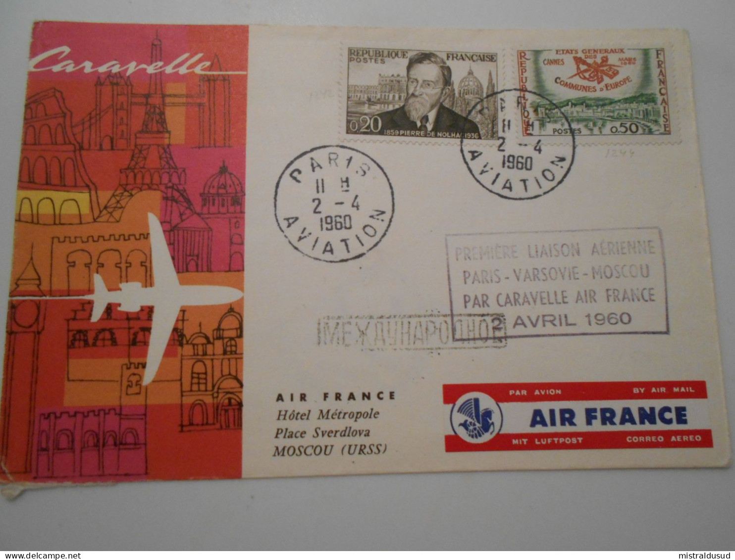 France Poste Aerienne , Lettre De Paris 1960 Pour Mosçou - 1960-.... Cartas & Documentos