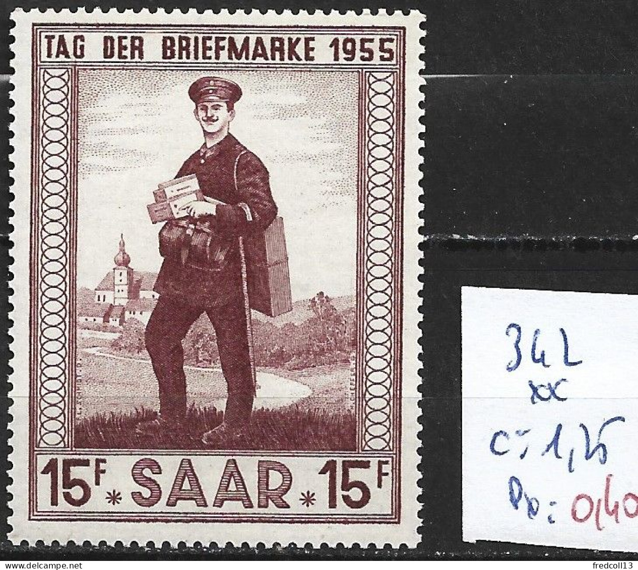 SARRE 342 ** Côte 1.25 € - Dag Van De Postzegel