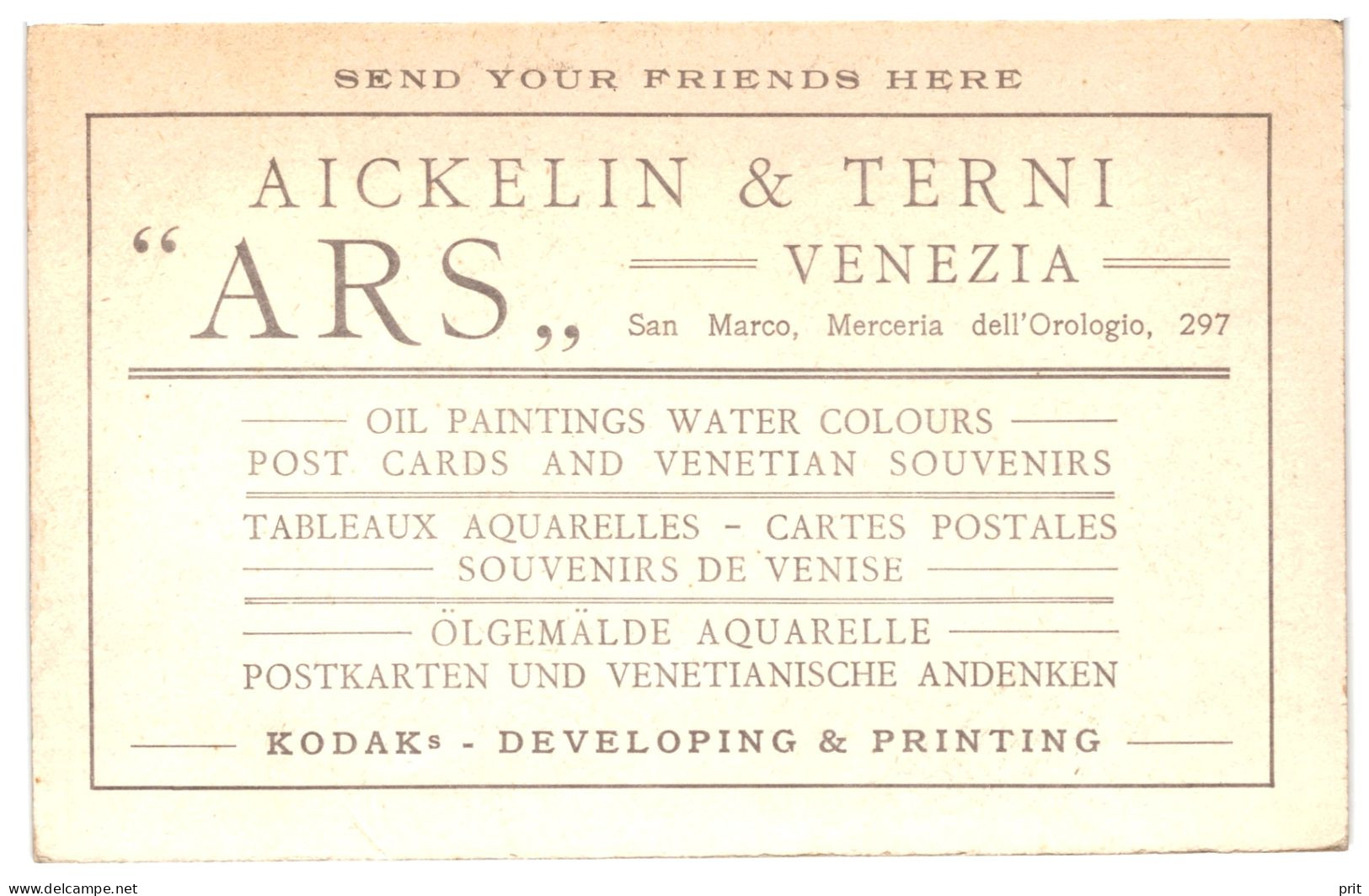 Advertising Postcard, Aickelin & Terni ARS, Venezia 1920s Oil Paintins Water Colours Postcards Venetian Souvenirs Kodak - Venetië (Venice)