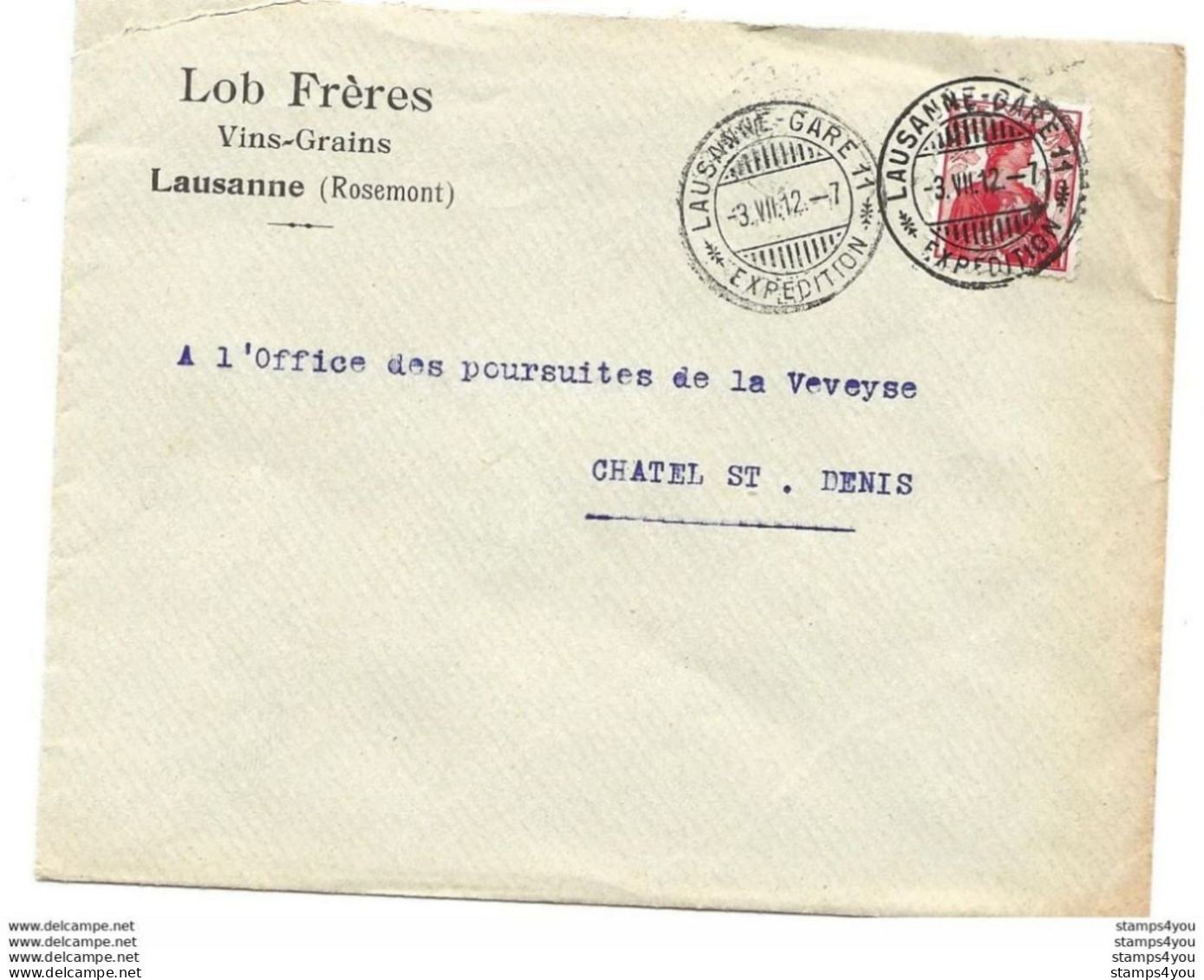 278 - 47 - Enveloppe Avec Superbes Cachets à Date Lausanne-Gare 1912 - Otros & Sin Clasificación