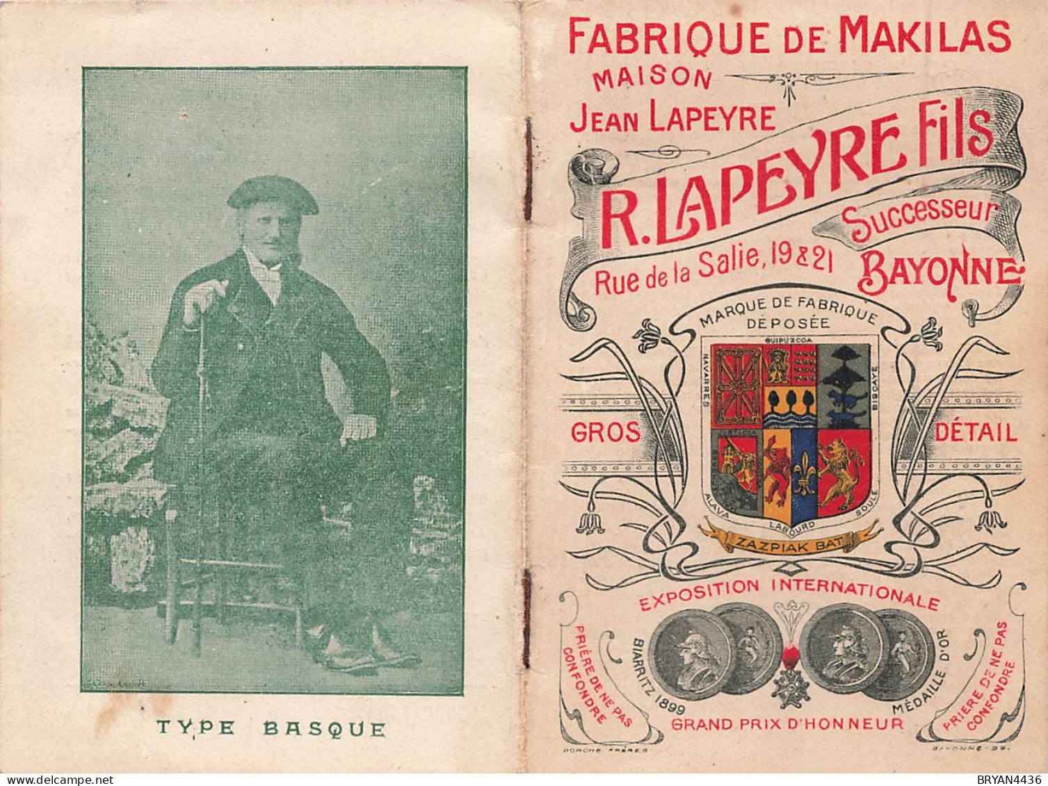 64 - BAYONNE - FABRIQUE DE MAKILA - CANES - "LAPEYRE" - RUE De La SALIE - PETIT CARENTE ILLUSTRE ANCIEN - 1890 - 9x12cm - Bayonne