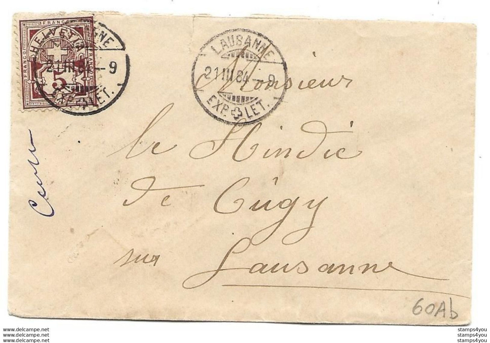 278 - 51 - Petite Enveloppe Avec Cachets à Date Lausanne 1884 - Petite Déchirure En Haut - Autres & Non Classés