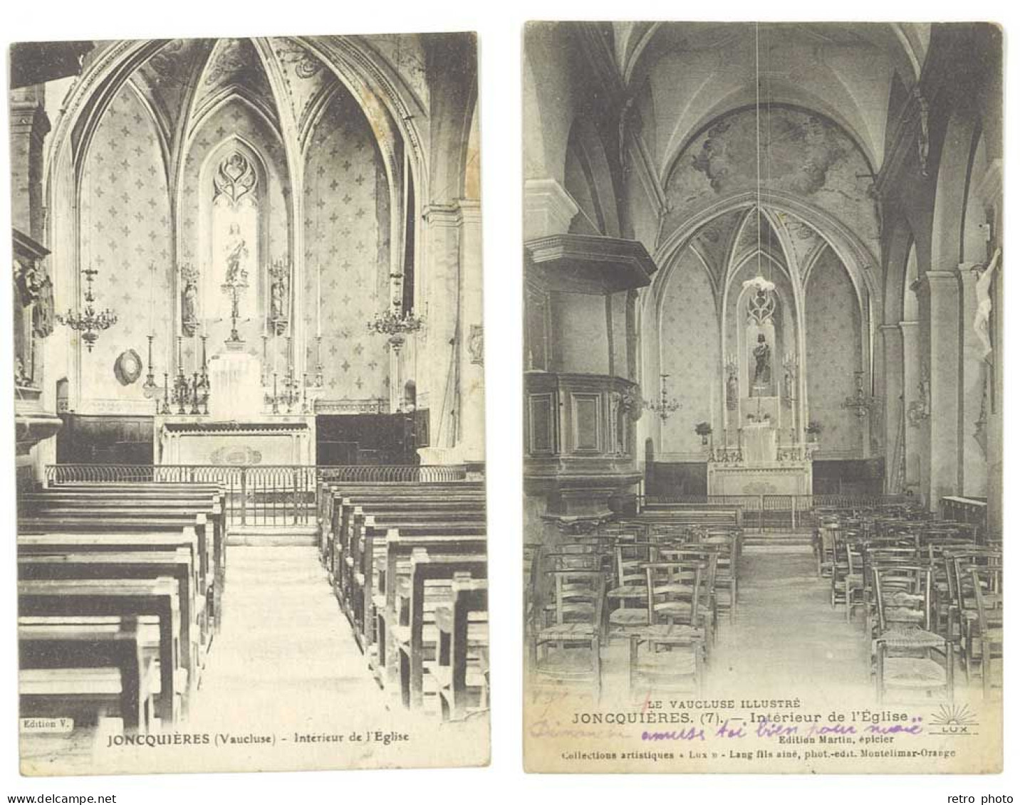 3 Cpa Vaucluse - Joncquières - Intérieur De L'église / Les Halles (vrso Vierge) - Andere & Zonder Classificatie