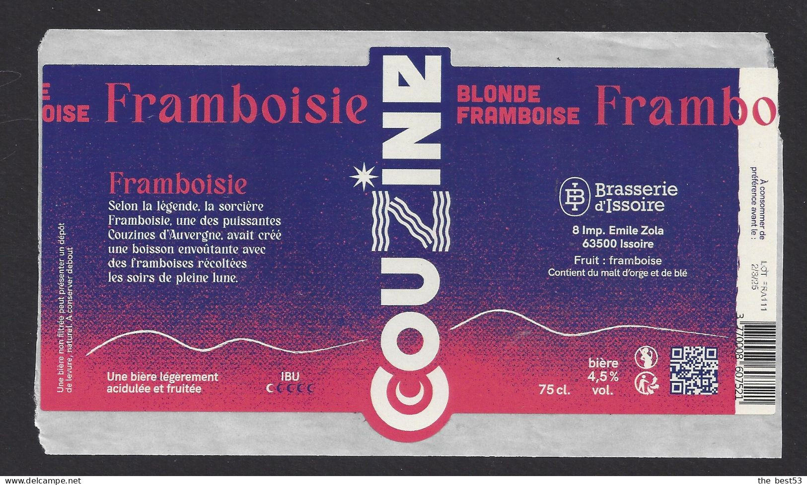 Etiquette De Bière Blonde Framboise  -  Couzine  -  Brasserie D'Issoire  à  Issoire  (63) - Birra