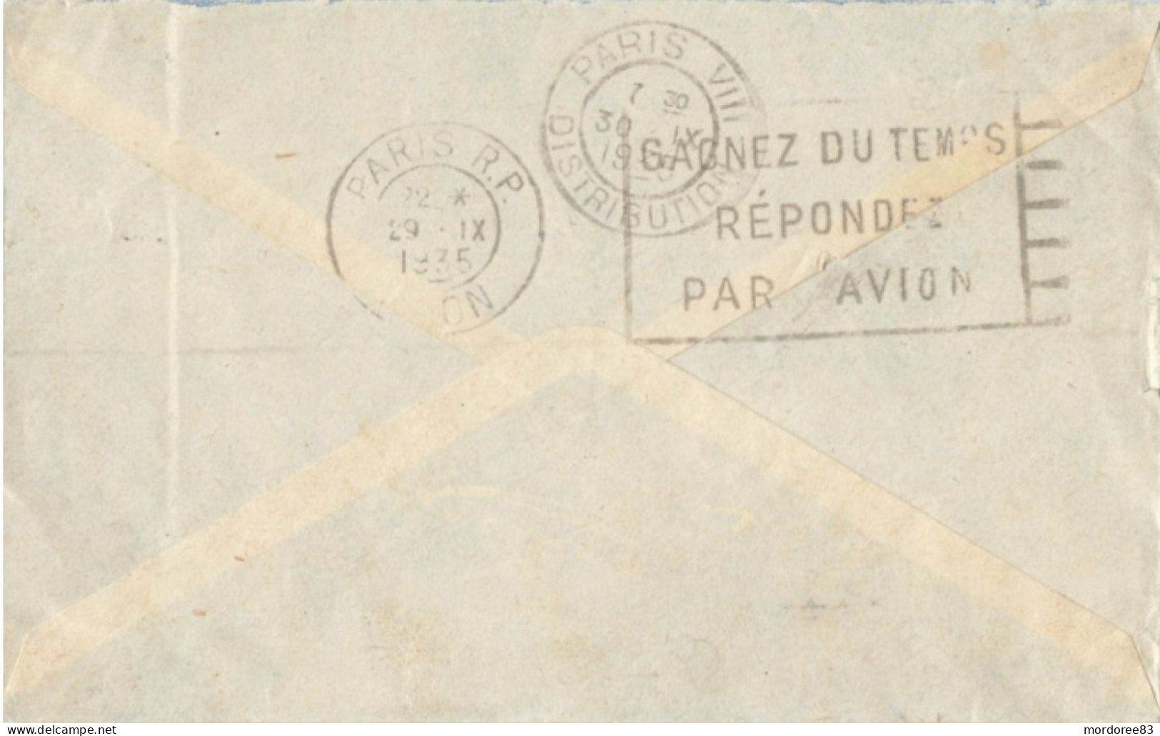 LETTRE AVION HANOI TONKIN 21/9/35 POUR PARIS - Lettres & Documents