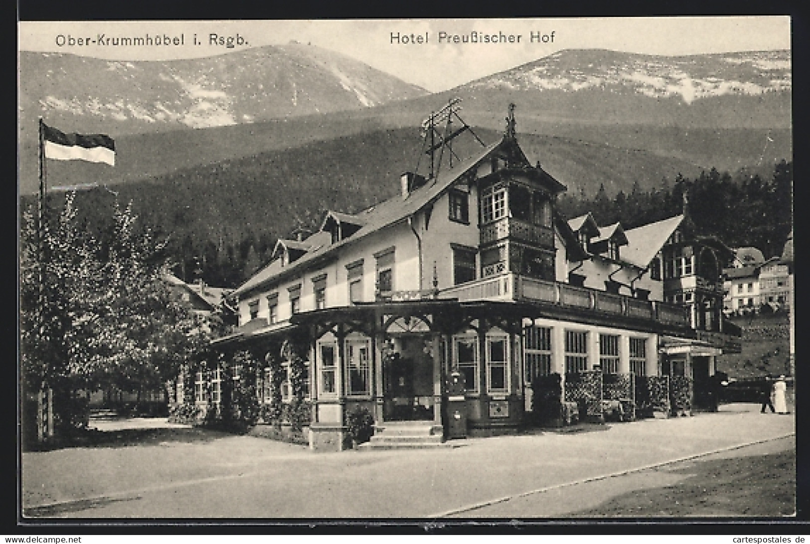 AK Ober-Krummhübel I. Rsgb., Am Hotel Preussischer Hof  - Schlesien