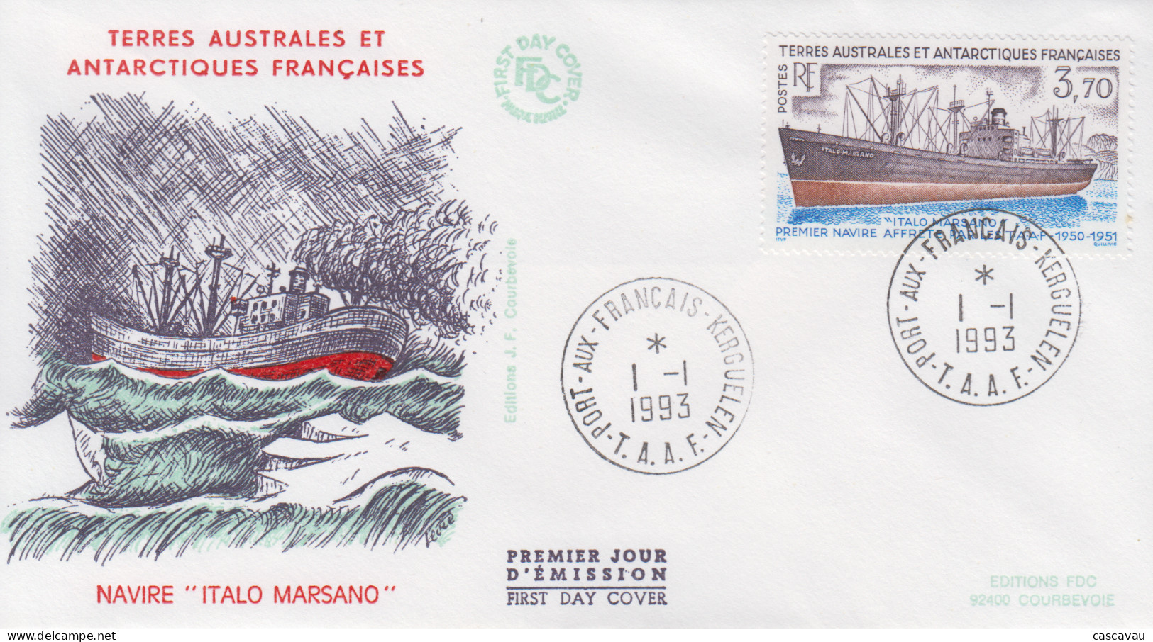 Enveloppe   FDC   1er  Jour   T.A.A.F     Navire    ITALO   MARSANO   1993 - FDC
