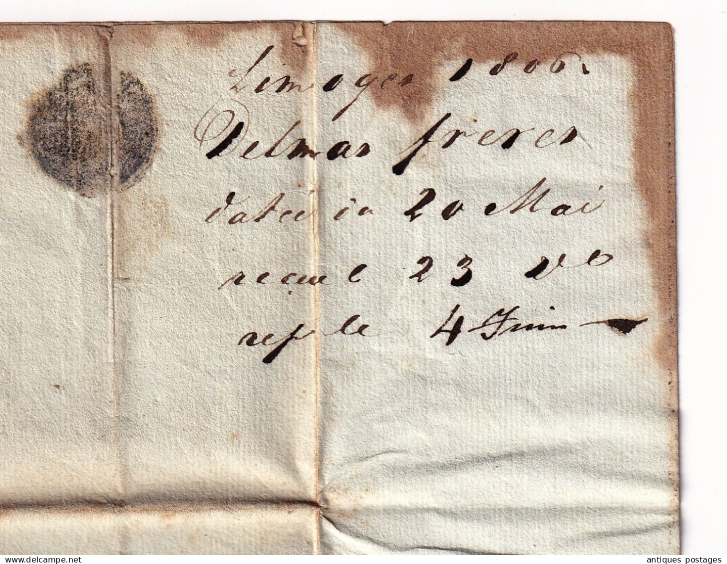 Lettre 1806 Limoges Delmas Frères Haute-Vienne pour Bordeaux Gironde Meyer Antimoine