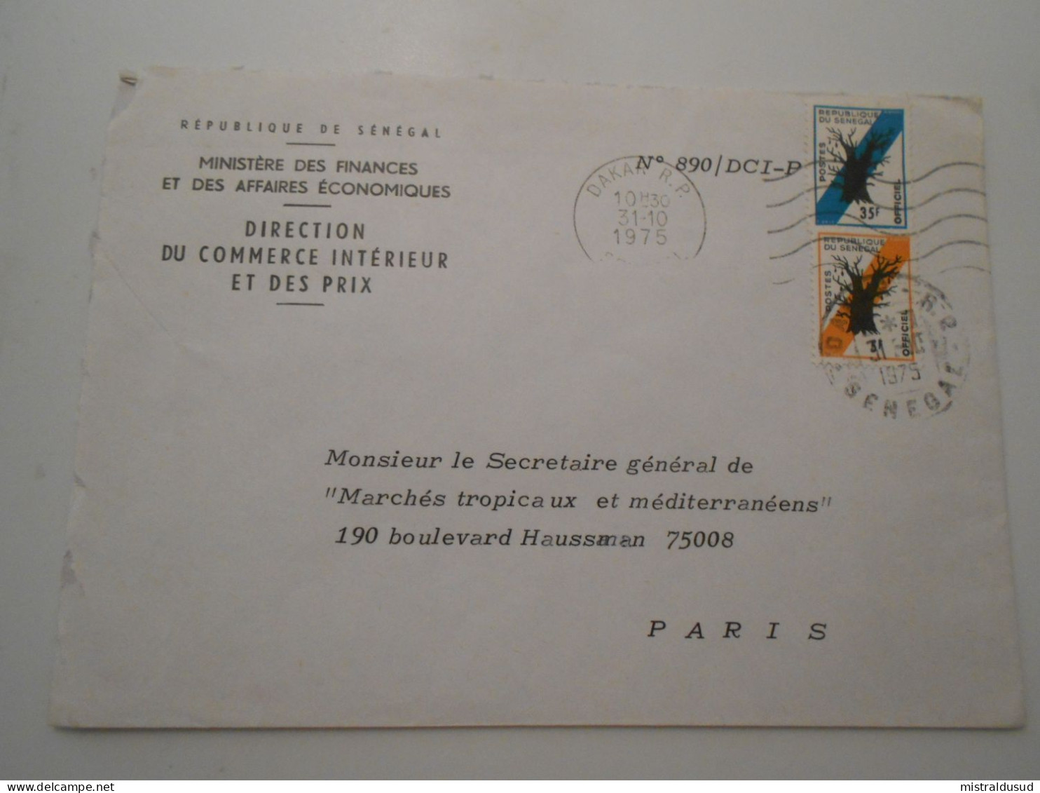 Senegal Postes Offiçiel , Lettre De Dakar 1975 Pour Paris - Senegal (1960-...)