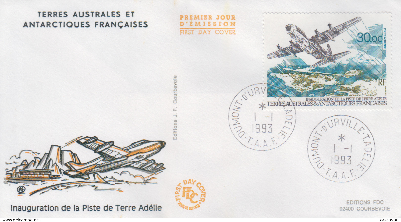 Enveloppe   FDC   1er  Jour   T.A.A.F    Inauguration  Piste  D' Aviation   De   TERRE  ADELIE   1993 - FDC