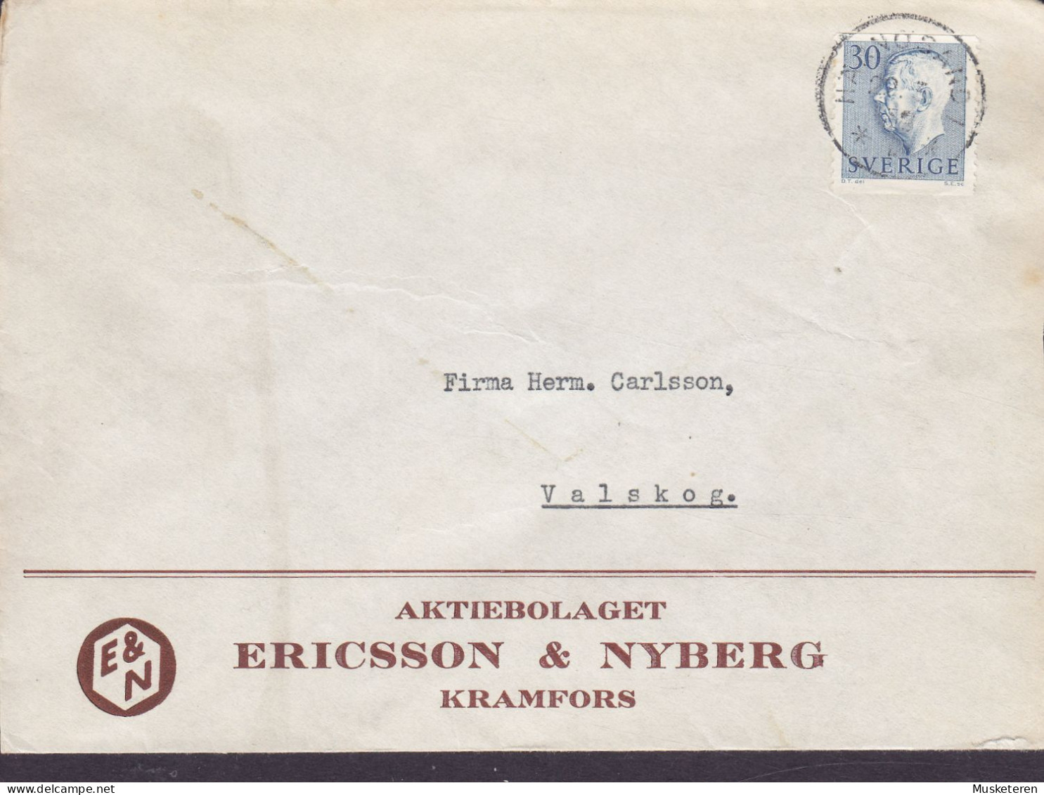 Sweden ERICSON & NYBERG, Kramfors HÄRNÖSAND (Västernorrland) 1958 Cover Brief Lettre 3-Sided Perf. Gustav VI. Stamp - Brieven En Documenten