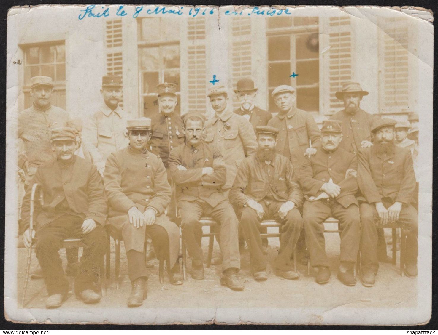 RARE Photo Guerre Soldats Albert Graux 8 Mai 1916 Suisse Hôtel Sanatorium Schinznach Bad, Argovie WW1 Brugg 11,8x8,8cm - Oorlog, Militair