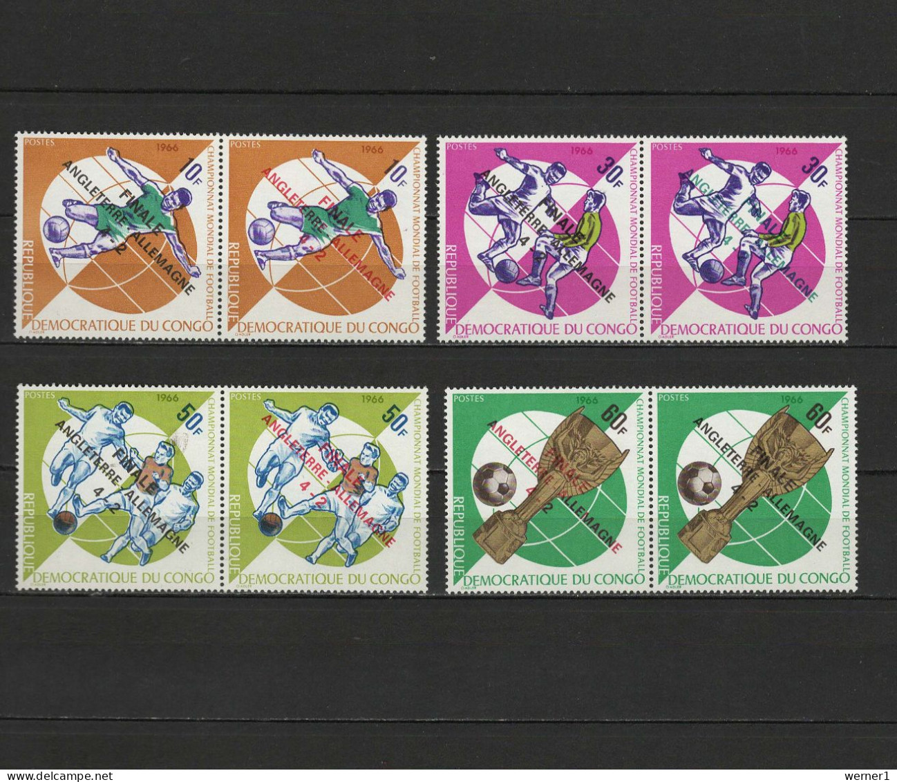 Congo Democratic Republic 1966 Football Soccer World Cup Set Of 8 With Winners Overprint MNH - 1966 – Angleterre