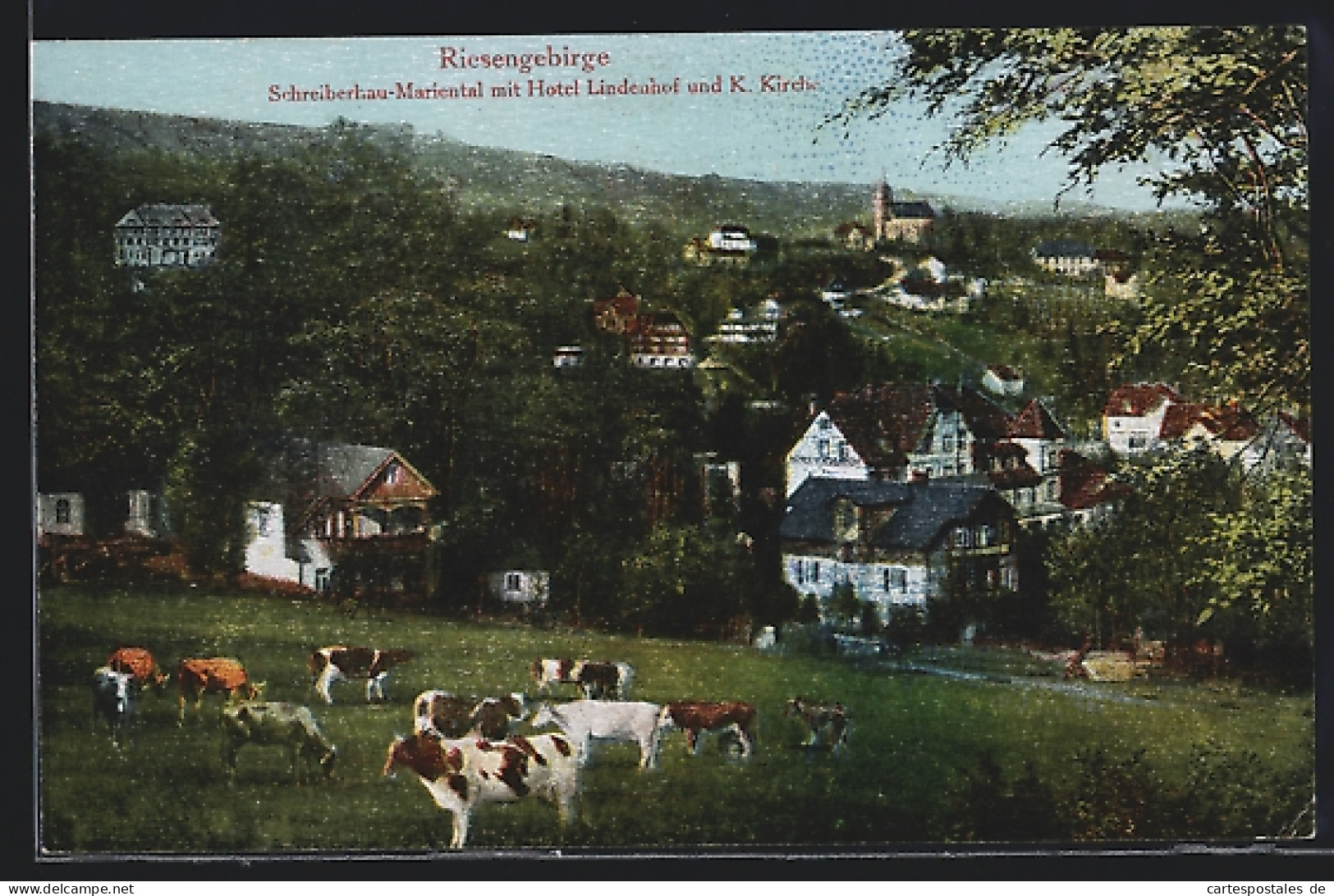 AK Schreiberhau-Mariental, Ortsansicht Mit Hotel Lindenhof Und K. Kirche  - Schlesien