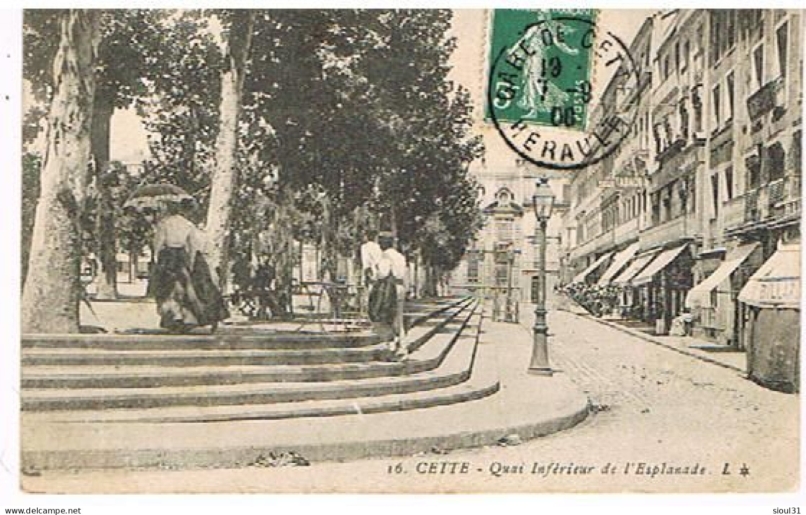 34 SETE CETTE   LE QUAI INFERIEUR DE L ESPLANADE  1908 - Sete (Cette)