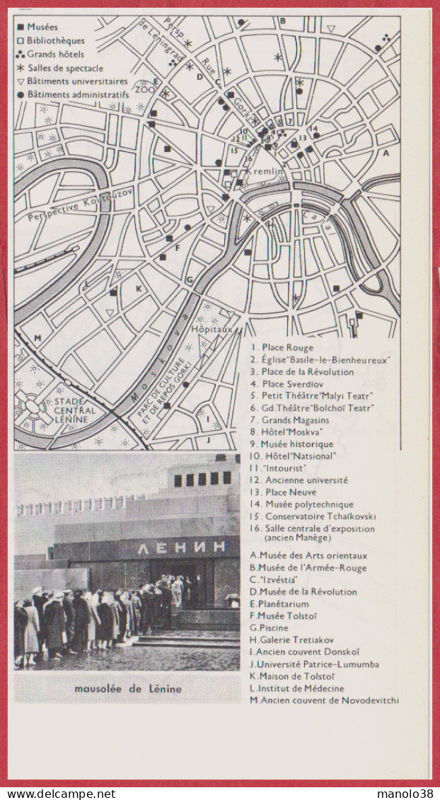 Moscou. Russie. Plan De La Ville Et Mausolée De Lénine. Larousse 1960. - Historical Documents