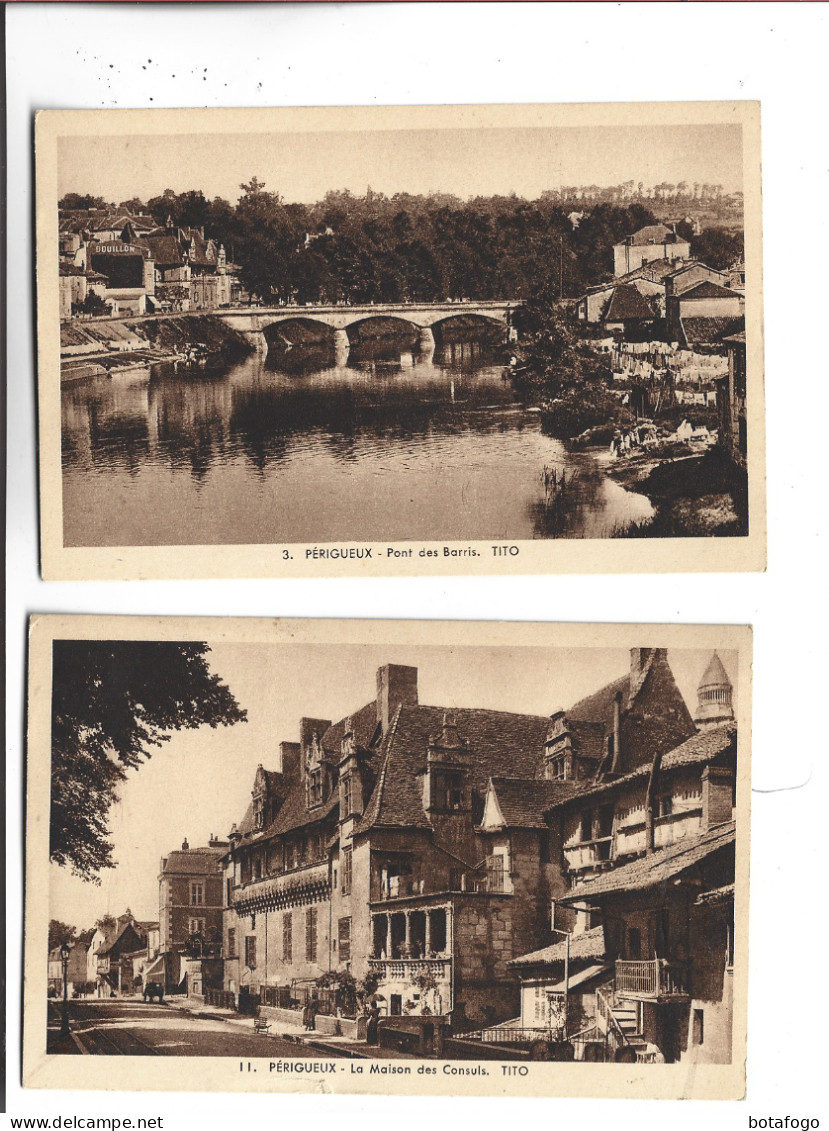 2 CPA DPT 24 PERIGUEUX, , MAISON DES CONSULS ET PONT DES BARRIS - Périgueux