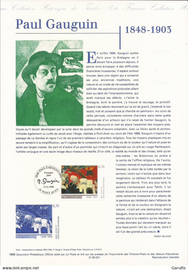 Document Officiel La Poste Oblitération 1er Jour  Paul Gauguin - Postdokumente