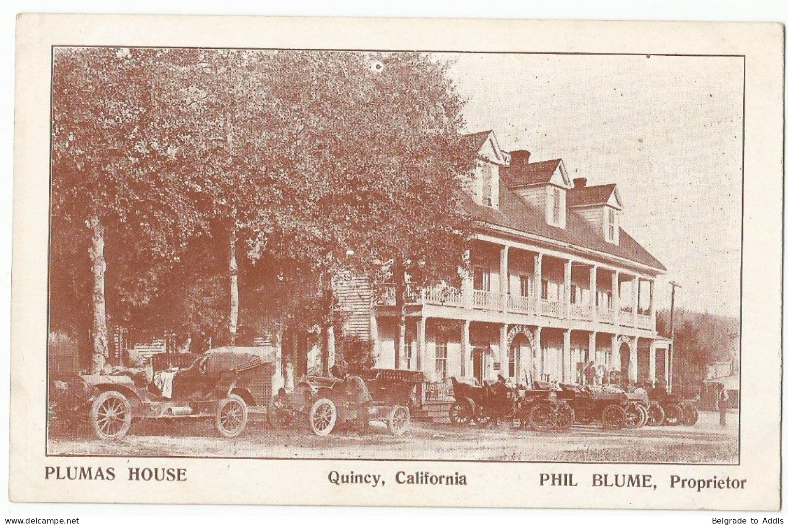 USA Postcard Carte Postale CPA Ca.1915 Plumas House Quincy California (CA) Phil Blume Prop. Advertising On Back - Andere & Zonder Classificatie