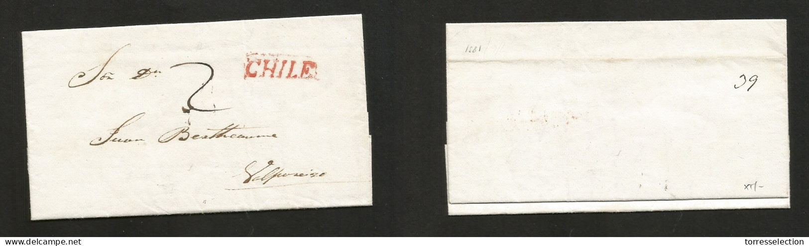 CHILE. 1831 (7 June) Stgo - Valp. EL With Text, Stline Red CHILE + "2" Mns Charge. VF. SALE. - Chile
