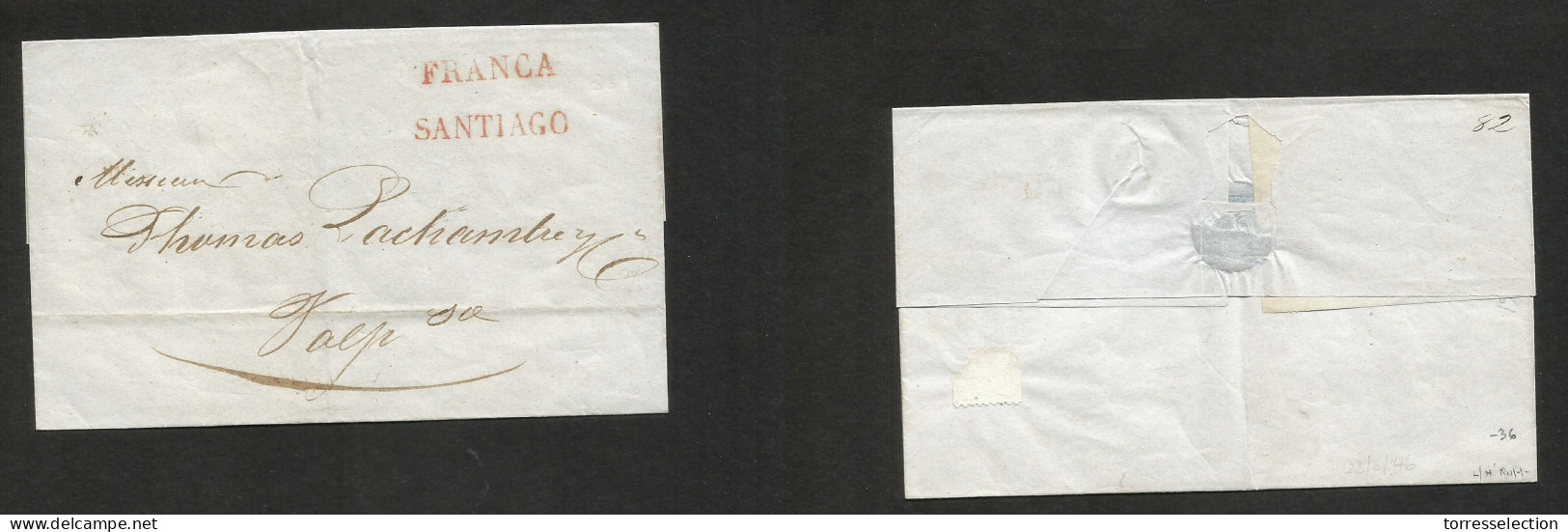 CHILE. 1846 (29 June) Stgo - Valp. E. Stline "FRANCIA" + "SANTIAGO" VF Item Condition. SALE. - Chili