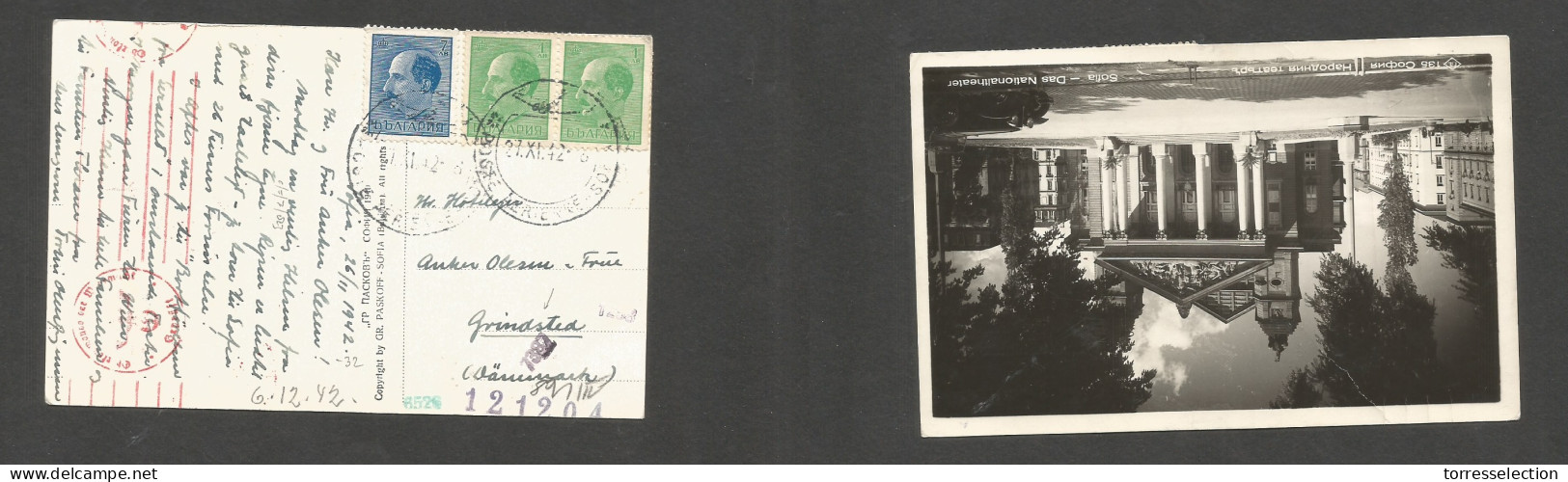 BULGARIA. 1942 (27 Nov) Sofia - Denmark, Grundsteal. Multifkd Nazi Censored Ppc. Scarce WWII Destination. SALE. - Autres & Non Classés