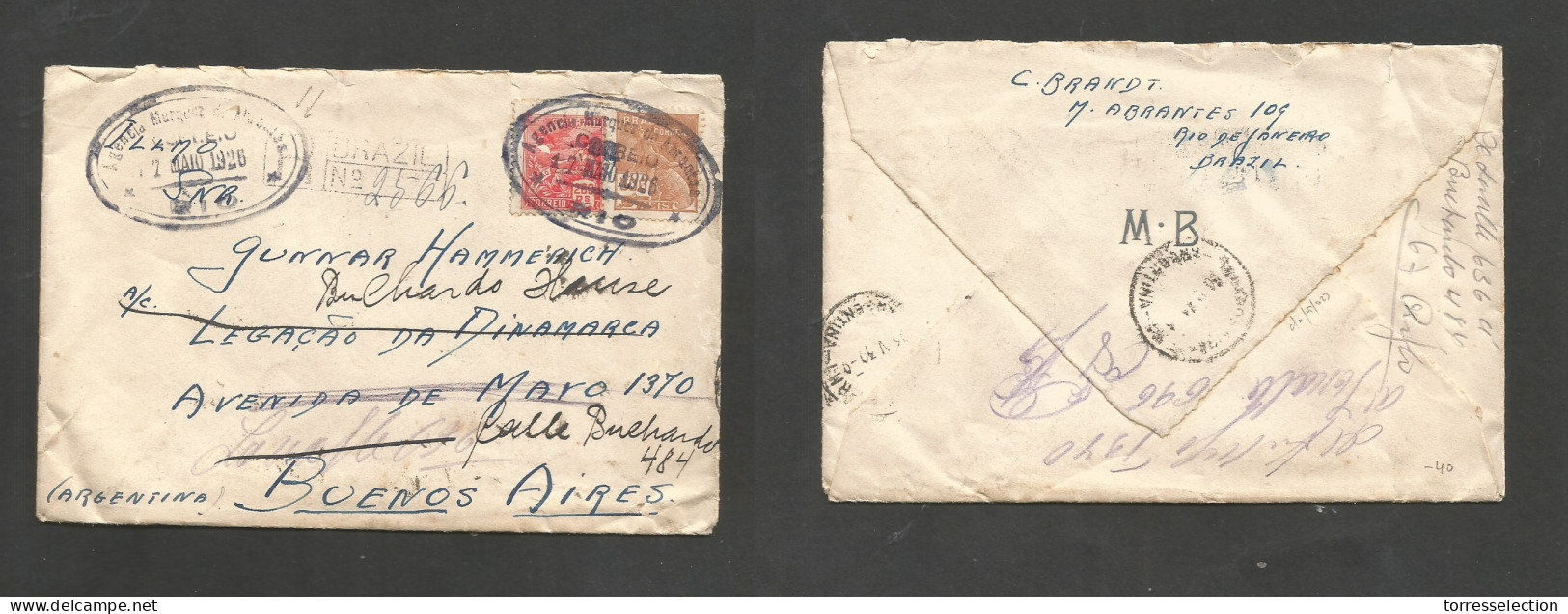 Brazil - XX. 1926 (17 May) Rio J - Argentina, Buenos Aires (26 May) Registered Multifkd Env, Oval Cachet Agencia Marques - Autres & Non Classés