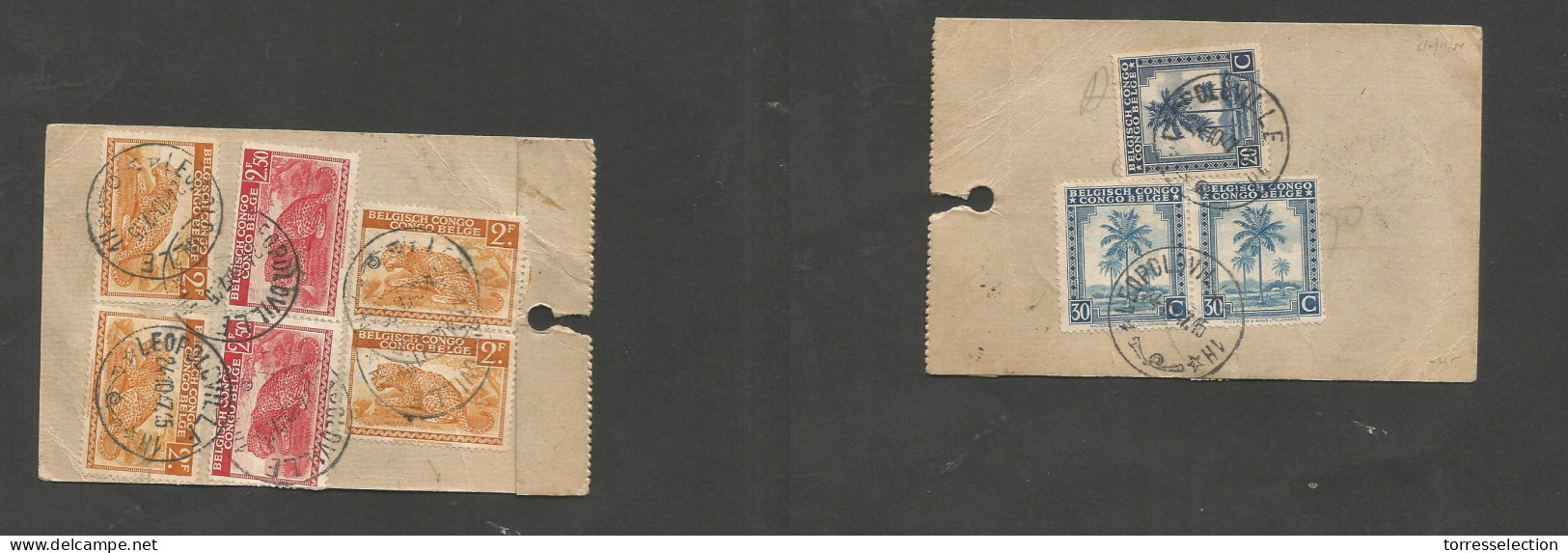 BELGIAN CONGO. 1947 (24 Oct) Leopoldville. Multifkd Front And Reverse Postal Pouch Bag. Very Scarce. 13,80 Fr Rate. SALE - Autres & Non Classés