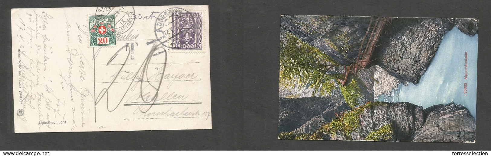 AUSTRIA - XX. 1924 (17 May) Dornbirn - Switzerland, St. Gallen (20 May) Fkd 1000 Kr Photo Ppc, Taxed + Arrival P. Due, T - Otros & Sin Clasificación