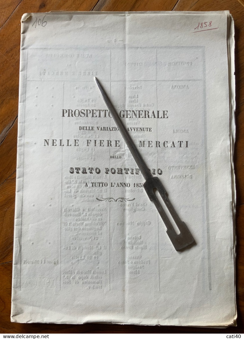 PROSPETTO GENERALE DELLE FIERE E MERCATI NELLO STATO PONTIFICIO A TUTTO IL 1858 - Pag. 16 - BBB - Historical Documents