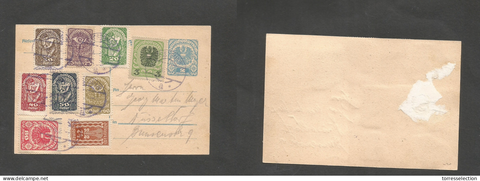 AUSTRIA - Stationery. 1922 (9 March) Grossoman - Germany, Dusseldorf. 2kr Blue + 8 Adtls Stat Card, Cds Tied. Fine Usage - Andere & Zonder Classificatie