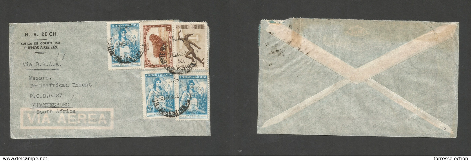 Argentina - XX. 1940 (5 Aug) Buenos Aires - Joburg, South Africa. Air Multifkd Env At 0,95 Pesos Rate. Fine + Dest. SALE - Otros & Sin Clasificación