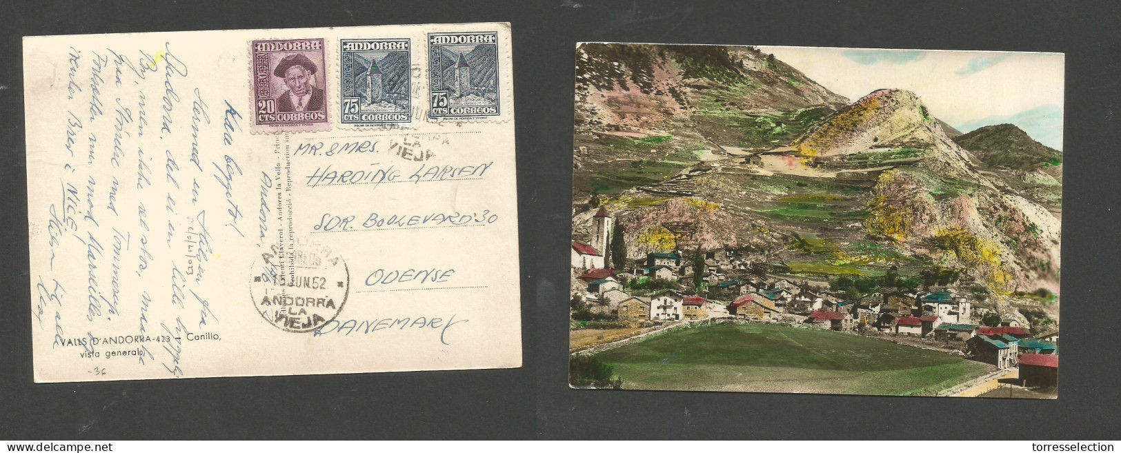 ANDORRA. 1952 (15 Junio) Correo Español. Andorra La Vieja - Dinamarca, Odense. TP Franqueada, Tarifa. 1,70 Pts. Muy Boni - Other & Unclassified