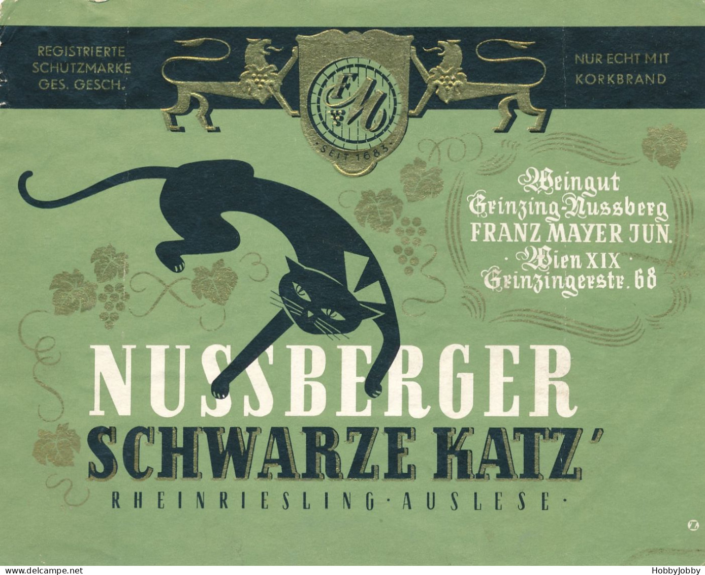 NussbergeR SCHWARTZE KATZ` Rheinsling Auslese / Sylvaner Pr. Bressanone / + Orientalisches Kräuter-Magen-Elixir-Etikette - Vino Blanco