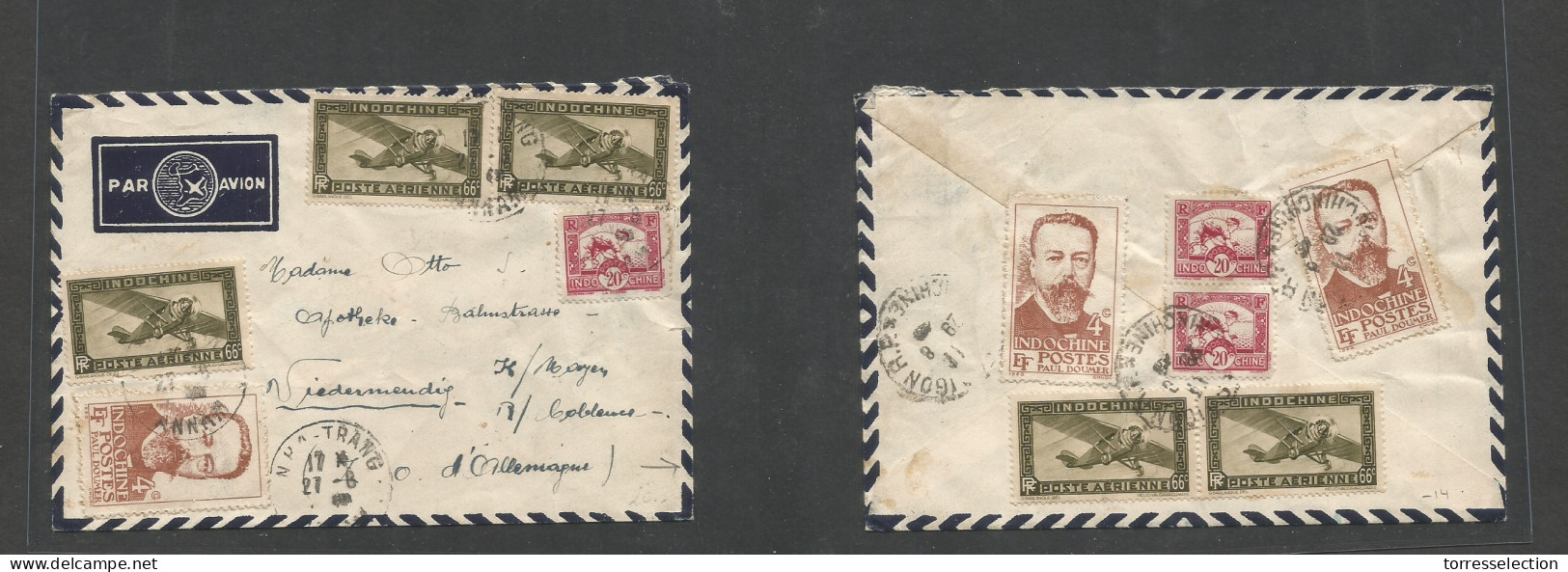 INDOCHINA. C. 1932. Nha Trang - Germany, Viedermendig. Air Multifkd Front And Reverse. Fine Used. SALE. - Otros - Asia
