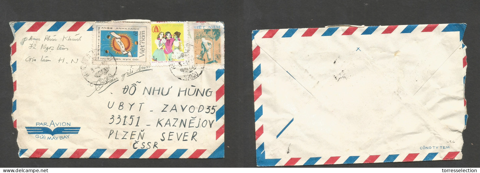 INDOCHINA. 1982 (3 April) North Vietnam. Hanoi - Czech Republic, Kaznejor. Air Multifkd Env. Nice Usages, Tied Cds. VF.  - Asia (Other)