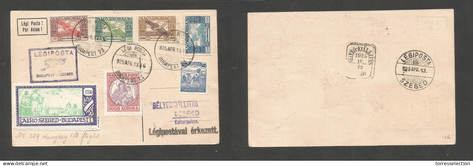HUNGARY. 1925 (13 Apr) Budapest. Special Flight. Multifkd Card Incl Airlabel + Cachet, Cds. SALE. - Altri & Non Classificati