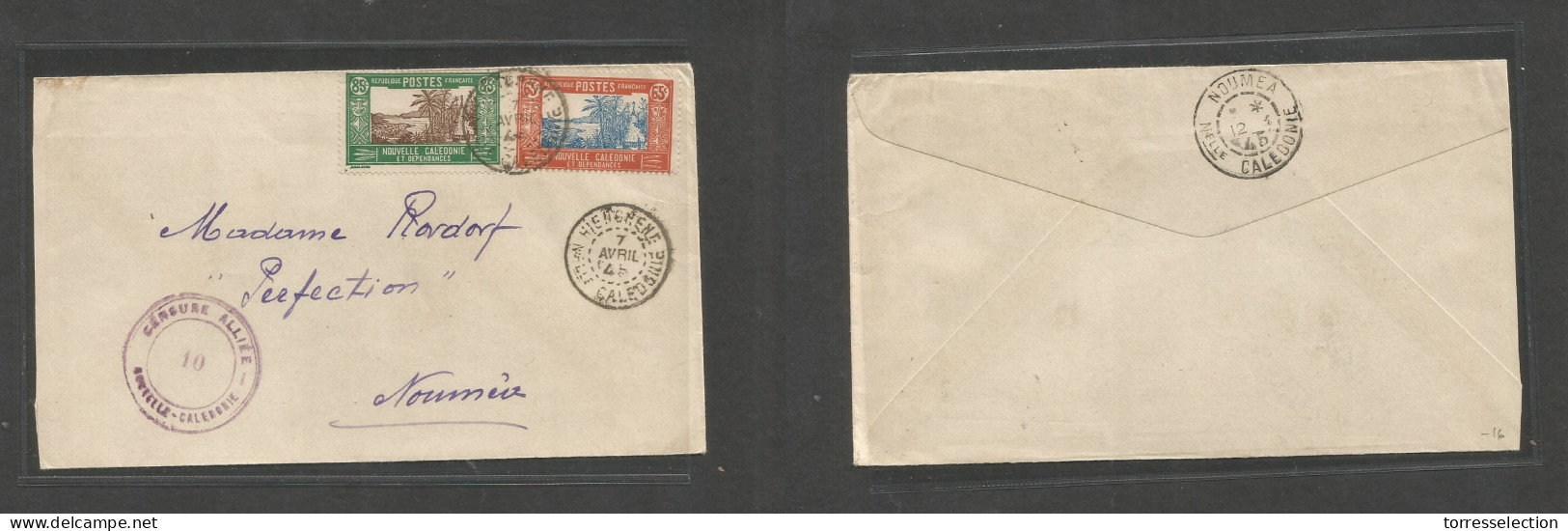 FRC - New Caledonia. 1945 (7 April) Hienghene - Noumea (12 April) WWII Censor Cachet, Multifkd Env At 1,50fr Rate. Fine. - Other & Unclassified