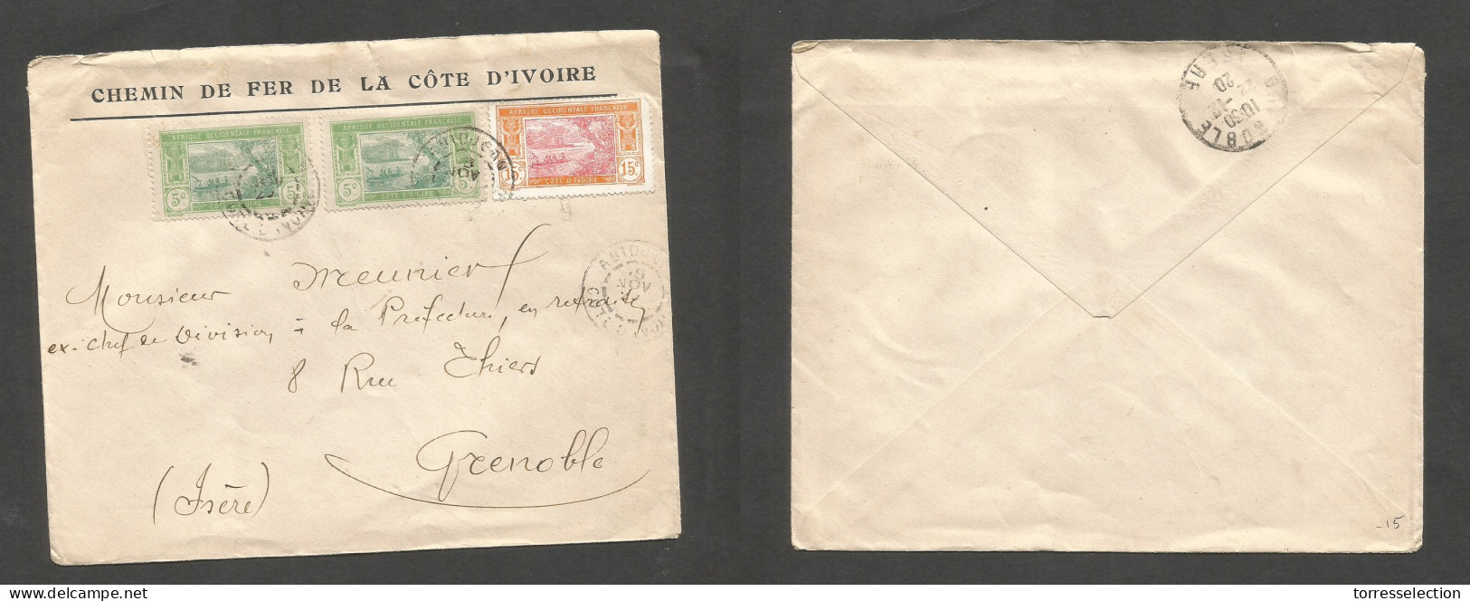 FRC - Ivory Coast. 1920 (19 Nov) AOF. Abioduban - France, Grenoble. Multifkd Env, Tied Cds, At 25c Rate. SALE. - Altri & Non Classificati