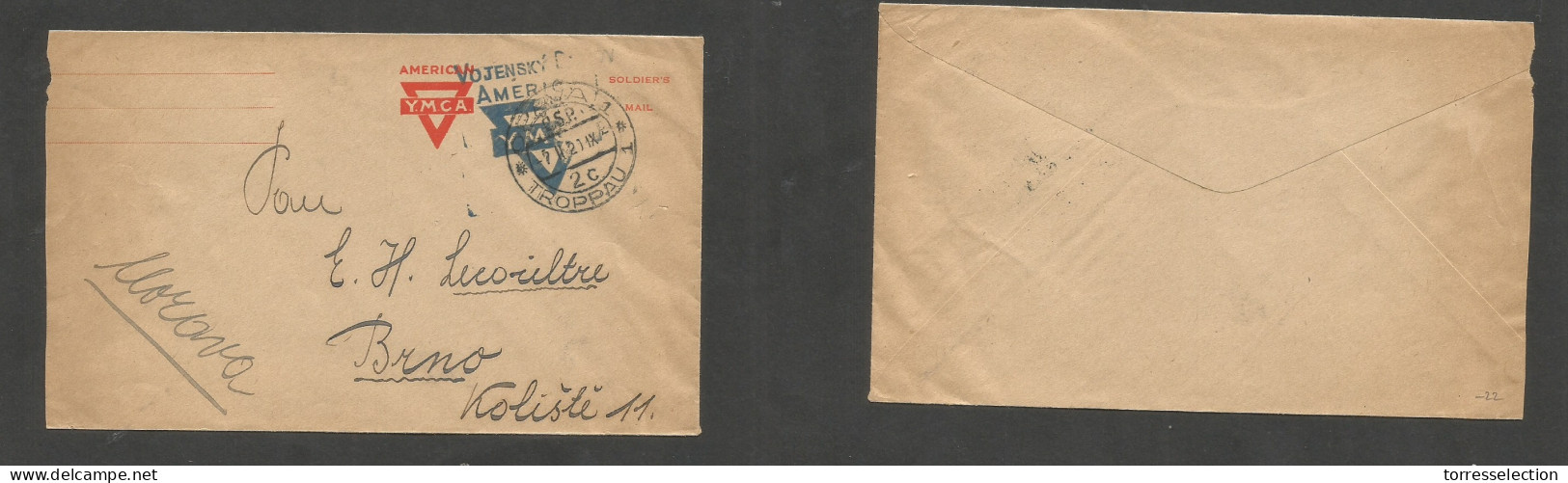 CZECHOSLOVAKIA. 1920 (7 Febr) American Troops. Ymca Envelope. Troppan - Brno. Soldiers Mail Special Cachet. Vogensky. VF - Andere & Zonder Classificatie