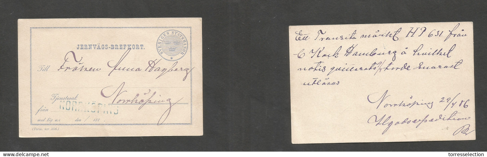 SWEDEN. 1886 (29 April) Nordkoping Local Stat City Card. Bluish Shade Used. Fine. SALE. - Sonstige & Ohne Zuordnung