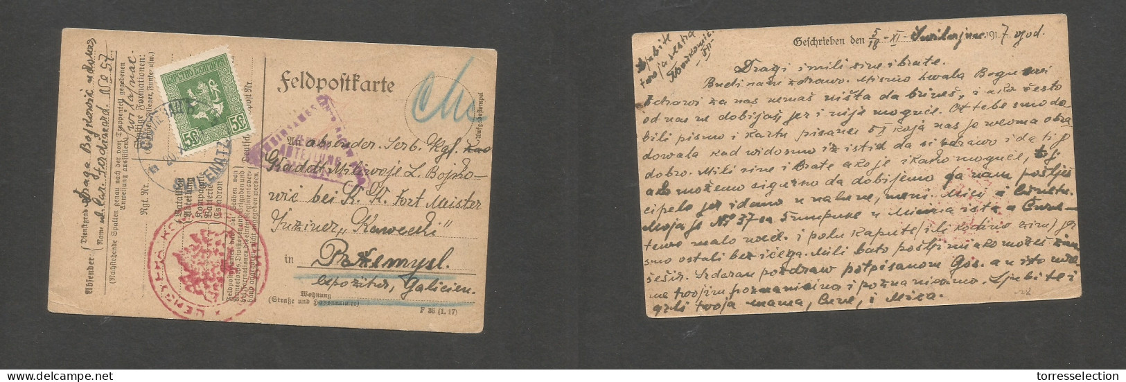 ROMANIA. 1917 (5/18 Nov) Svilenatz - Przemysl. WWI Feldpost Card, Depart Adtl Fkd Tied Bilingual Cds + Red Censor. Fine  - Andere & Zonder Classificatie