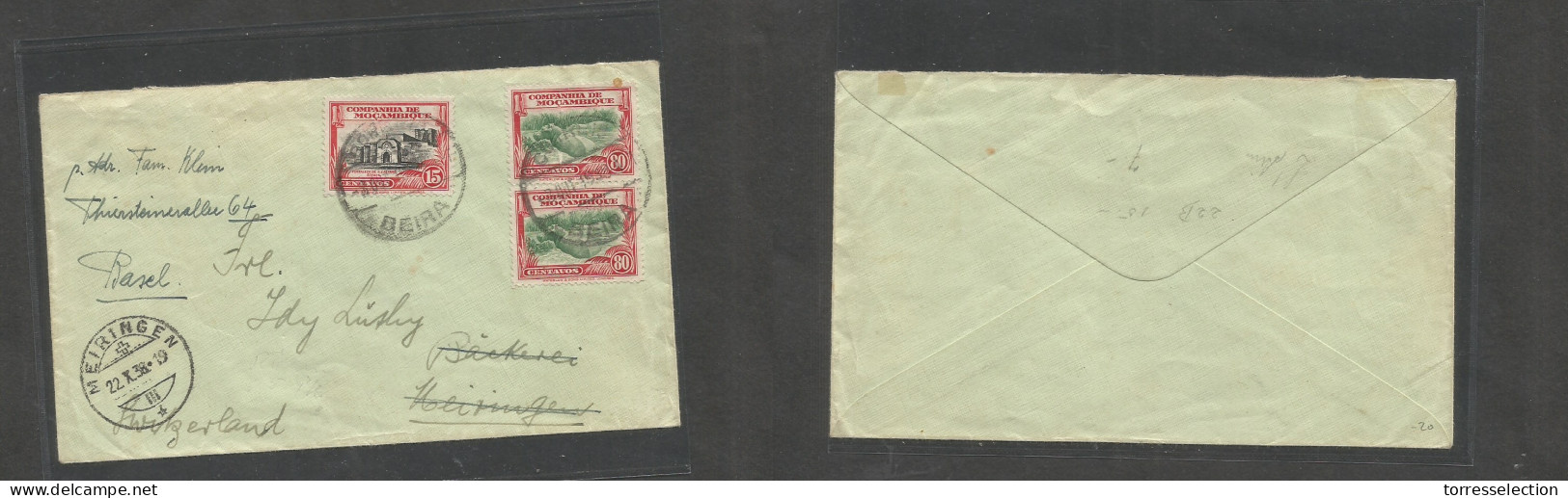 PORTUGAL-MOZAMBIQUE COMPANY. 1938 (8 Oct) Beira - Switzerland, Meiringen (22 Oct) Multifkd Envelope At 1,75 Esc Rate, Cd - Other & Unclassified