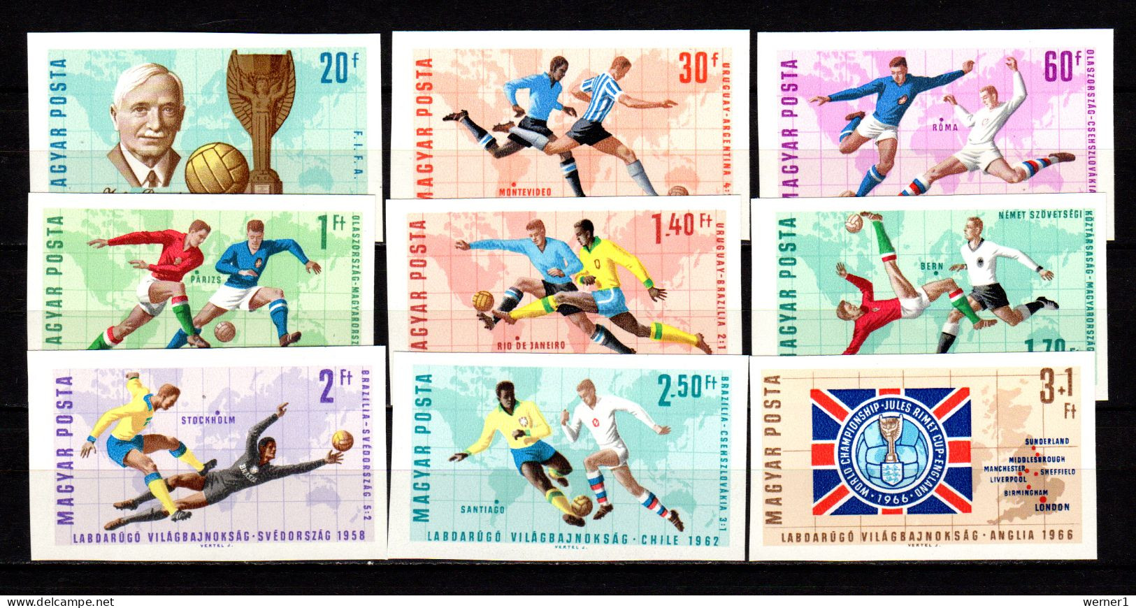Hungary 1966 Football Soccer World Cup Set Of 9 Imperf. MNH -scarce- - 1966 – Angleterre