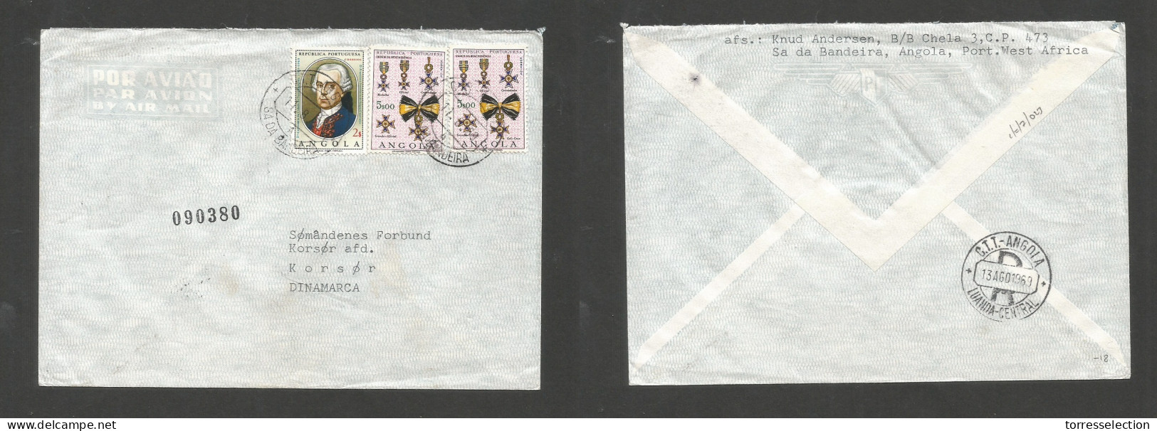 PORTUGAL-ANGOLA. 1969 (11 Aug) Sa Da Bendeira - Denmark, Ekorsor. Registered Air Multifkd Envelope At 12 Esc Rate Cds. F - Autres & Non Classés